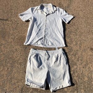 Zara White Short Sleeve Shirt and Shorts Set